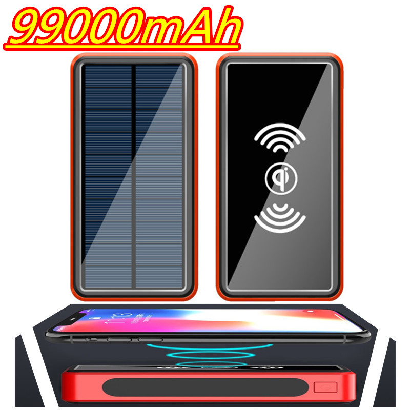 99000mAh Solar Power Bank Phone Portable Fast Charger With LED Light USB Ports External Battery For iPhone 12Pro Xiaomi Huawei