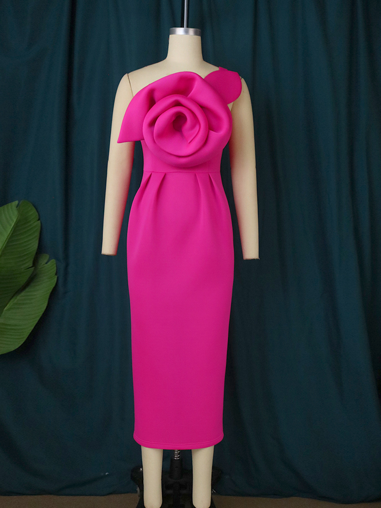 Casual Dresses Women Party Dress Slim Bodycon Sexy One Strap Big Flower Event Christmas Birthday Elegant African Gowns Wedding Guest Robes 230309