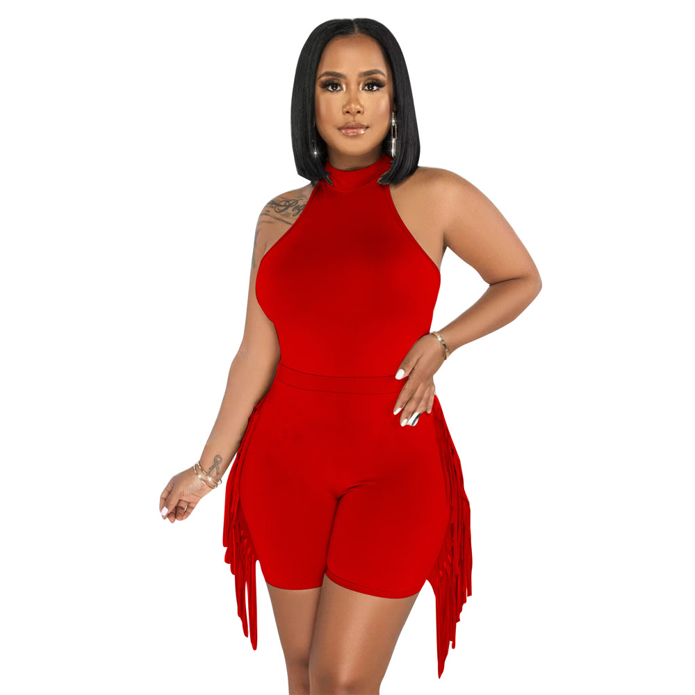 NEW Designer Summer Tracksuits Women Sleeveless Bodysuits and Tassels Shorts Two Piece Sets Matching Outfits Solid Sweatsuits Wholesale Clothes 9430