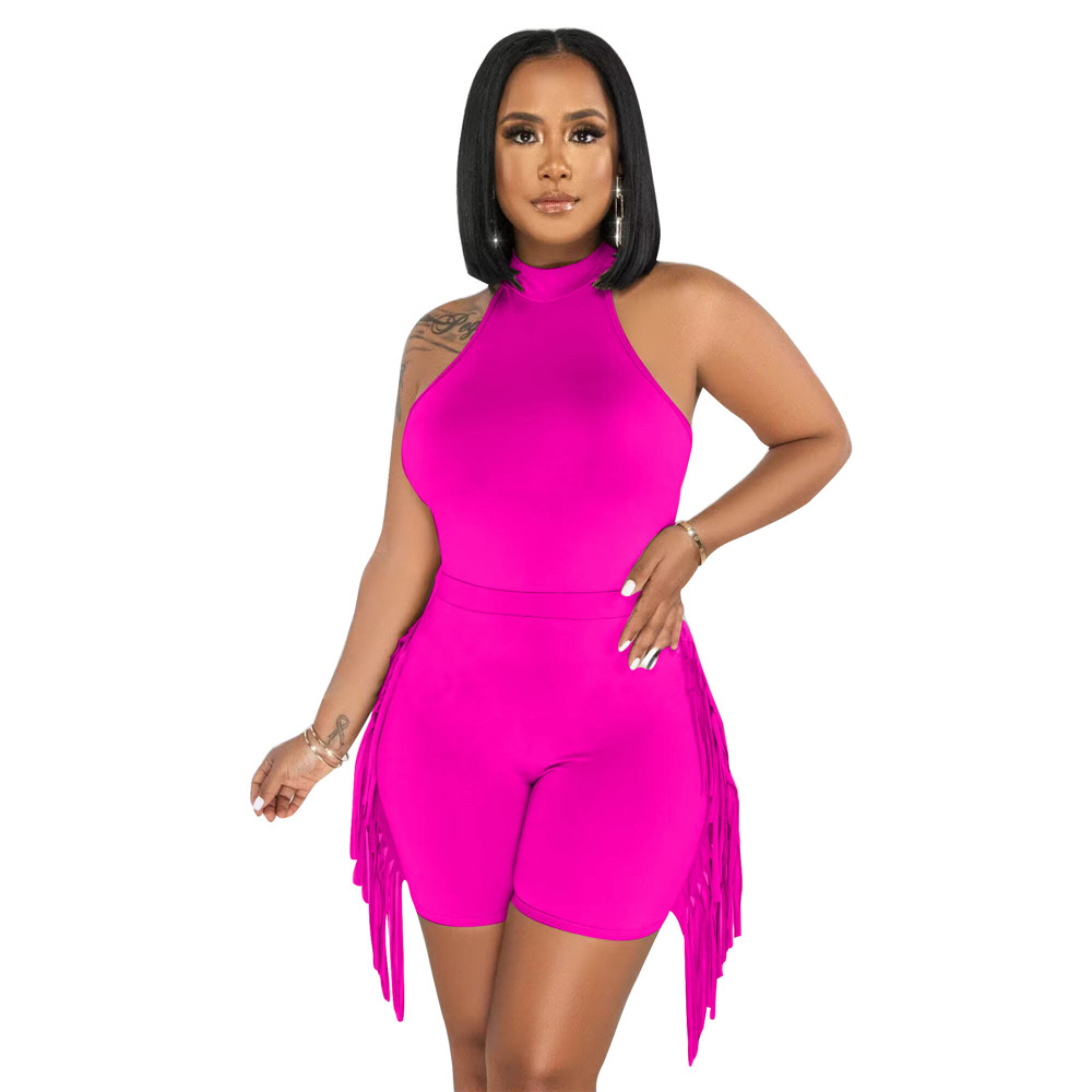 NEW Designer Summer Tracksuits Women Sleeveless Bodysuits and Tassels Shorts Two Piece Sets Matching Outfits Solid Sweatsuits Wholesale Clothes 9430