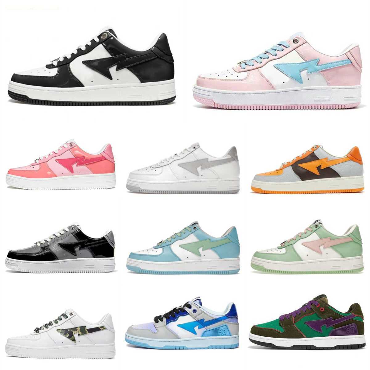 2023 Bapestas Baped Designer Sports Shoes Mens Women Bapesta Sk8 Sta Patent Leather Pastel Red Camo Grey Green Black White Blue Platform Trainers Casual Sneakers S86, Please contact us