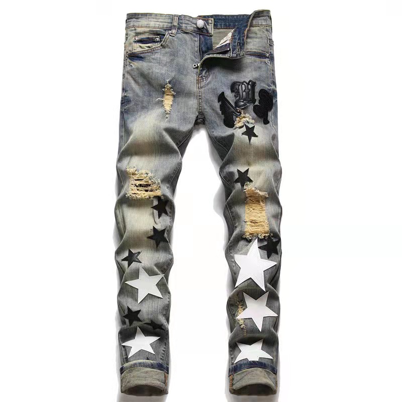 Men's Jeans European Jean Hombre Letter Star Men Embroidery Patchwork Ripped For Trend Brand Motorcycle Pant Mens Skinny
Men's Jeans European Jean Hombre Letter Star Men Embroidery Patchwork Ripped For Trend Brand Motorcycle Pant Mens Skinny