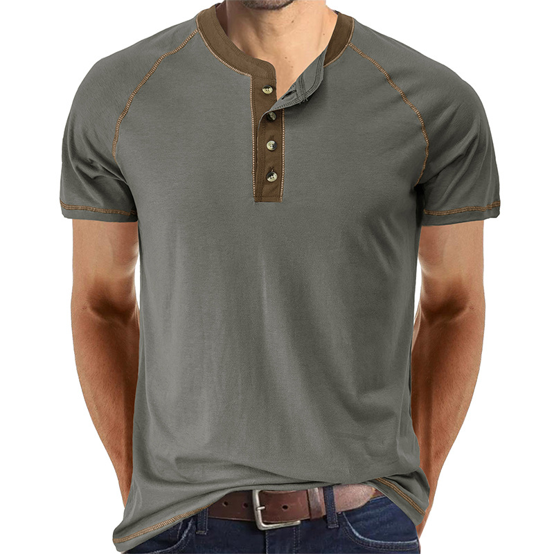 Men Henley Casual Shirts Short Sleeve Lightweight Button Cotton Basic T-Shirt Raglan Sleeve Henley Top