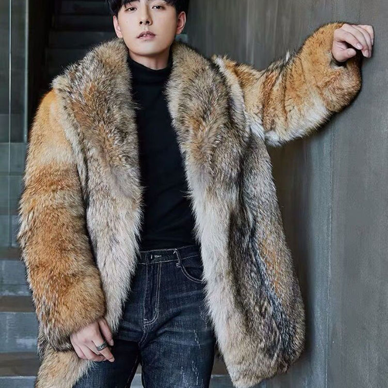 Men's Jackets Highend Direct Sales Medium and Long Wolf Fur Coat Mink Men 230309