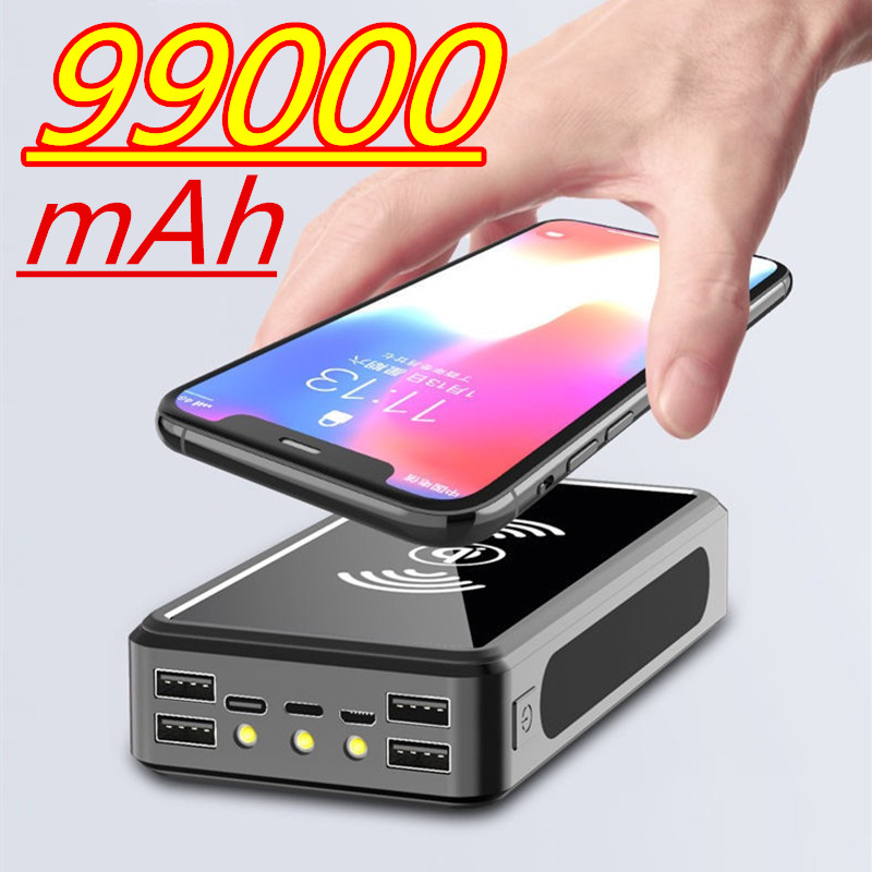 99000mAh Solar Power Bank Phone Portable Fast Charger With LED Light USB Ports External Battery For iPhone 12Pro Xiaomi Huawei