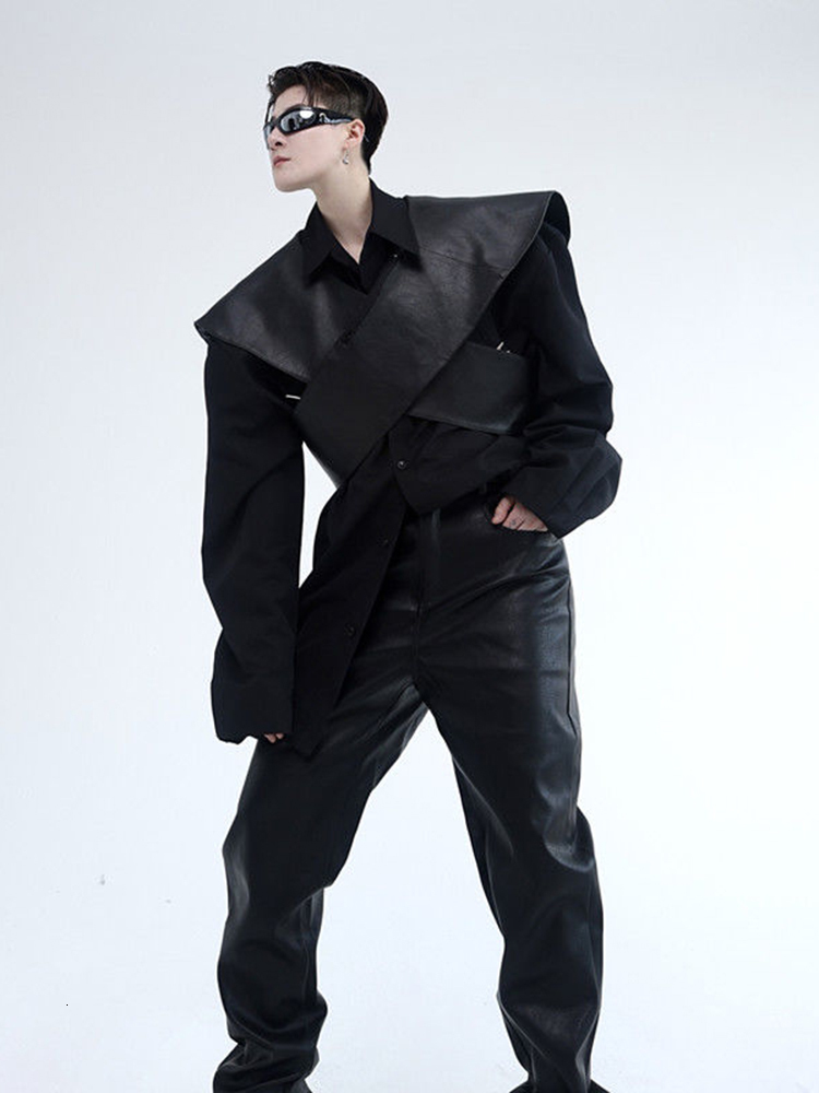 Men's Vests IEFB Personalized Pu Waistcoat Trend Darkwear 2023 Solid Color High Street Vest Male Tops Temperament Fashion 9A5550 230309