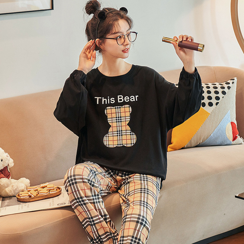 Women's Sleepwear Cotton Pajama Set Women Long Sleeve Pants Pyjama Cute Korean Sleepwear Female Soft Loose Autumn Winter Pajamas Home Clothes Sui