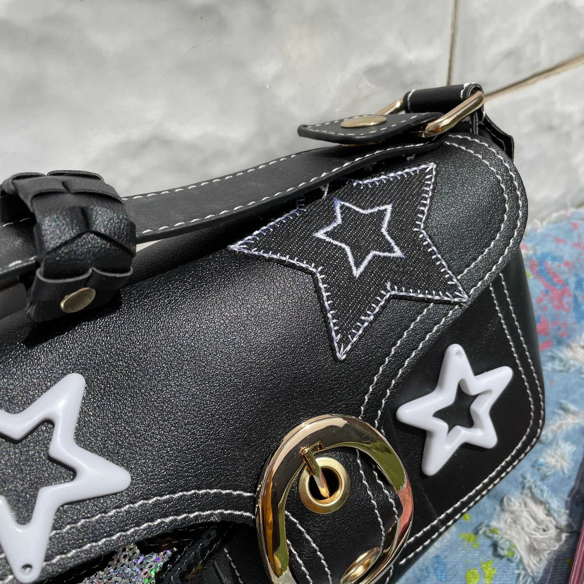 Shoulder Bags Vintage Handbags for Women Street Trendyol Babes Moto Biker Underarm Bag Autumn 2023 Casual Star Female 230309