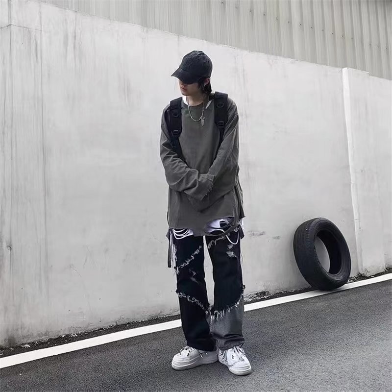Men's Jeans Mens Jeans Pants With Hole Casual Vintage Straight Leg Korean Fashion Streetwear Harajuku Trousers 230309