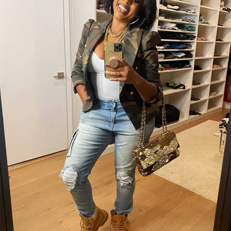 Summer Women Clothing Fashion Casual Blazers New Camouflage Printed Single Western Top Coat