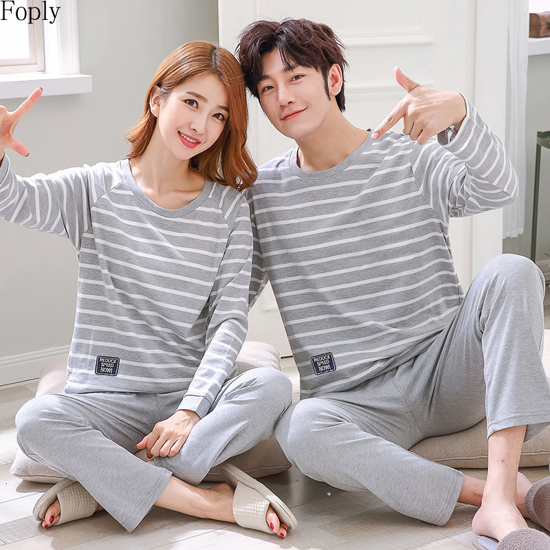 Women's Sleepwear 100% Cotton Couple Pajamas Sets for Women Men Plus Size Sleepwear Comfortable Homewear Autumn Winter Leisure Loungewear Pijamas
