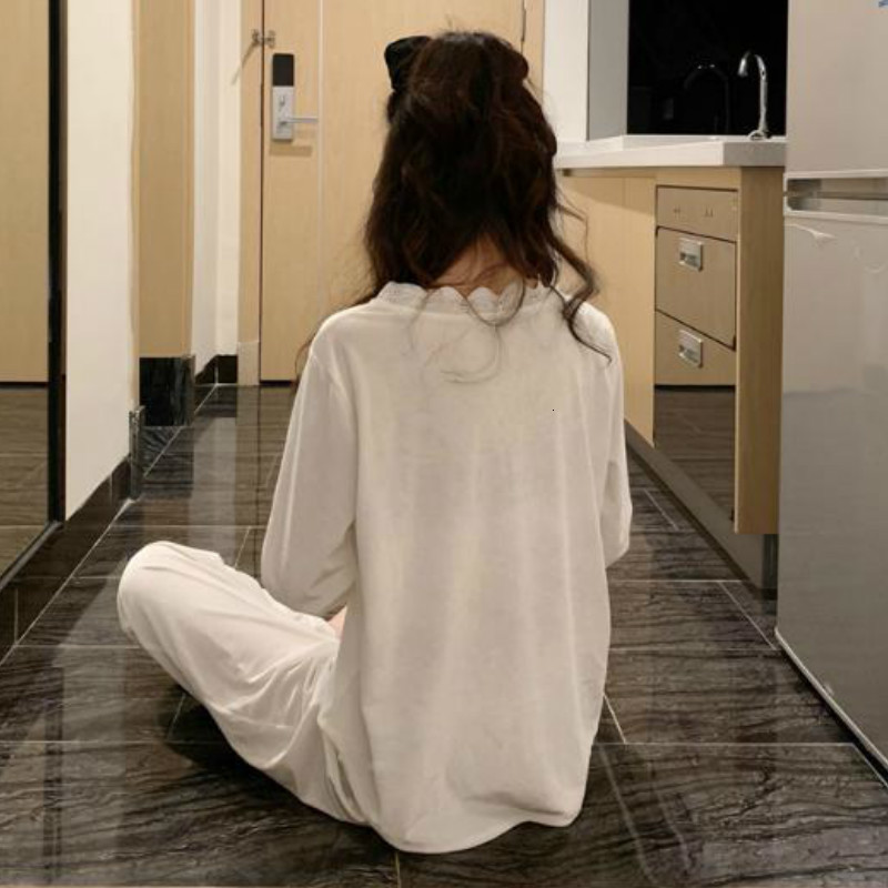 Women's Sleepwear Women Pajama Sets Pleuche Sexy Lace Retro Patchwork Elegant Sleep Wear Female Loose Soft Simple Long Sleeves Sleeping Clothes 2
