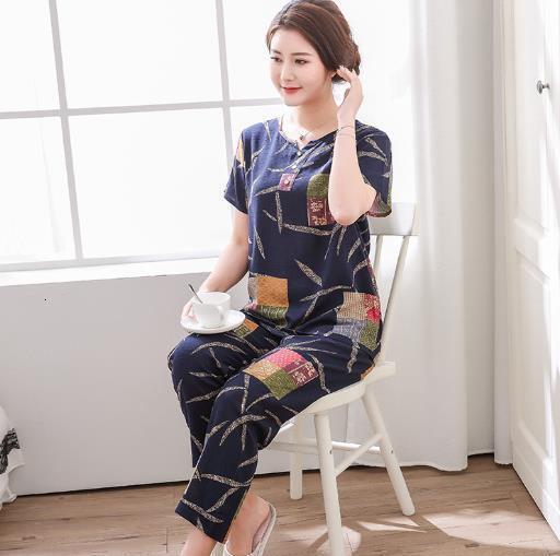 Women's Sleepwear Fdfklak Mother Pajamas Set Short Sleeve Cotton Sleepwear Summer Pyjamas Women Print Plus Size Pijamas Suit Home Wear XL-4XL 230