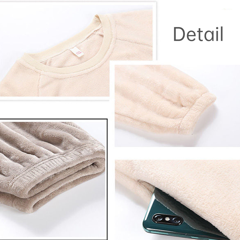 Women's Sleepwear Winter Thick O-neck Pajama Sets Women Tender Warm Fluffy Flannel Leisure Patchwork Loose Nightwear Female Elastic Waist Chic In