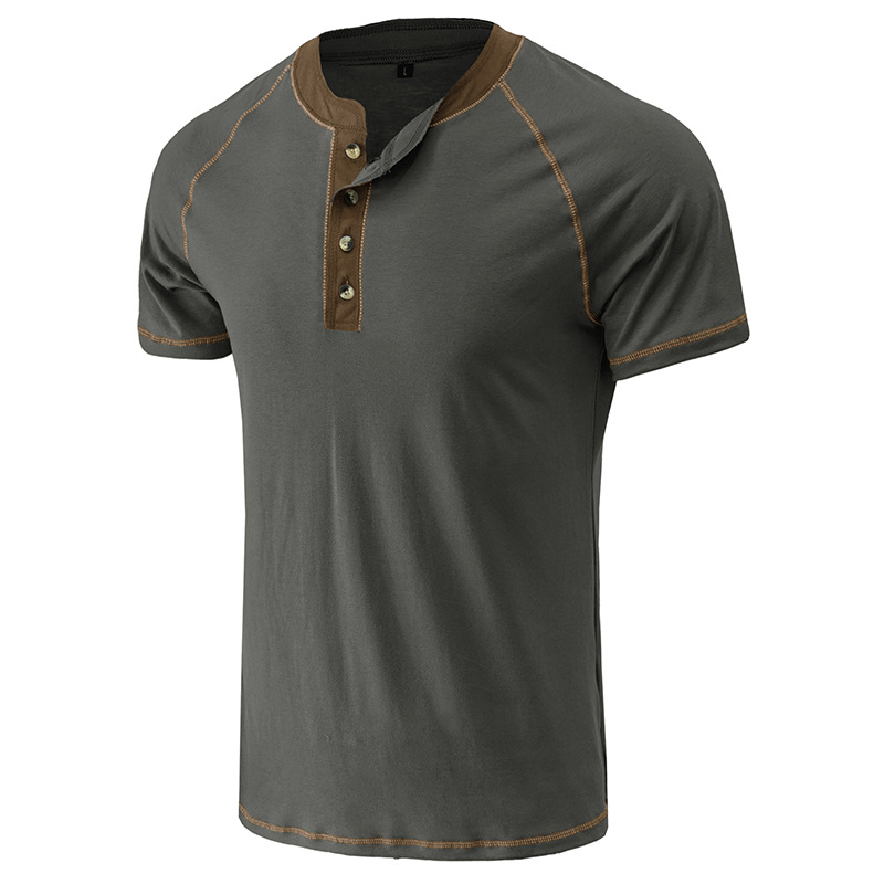 Men Henley Casual Shirts Short Sleeve Lightweight Button Cotton Basic T-Shirt Raglan Sleeve Henley Top