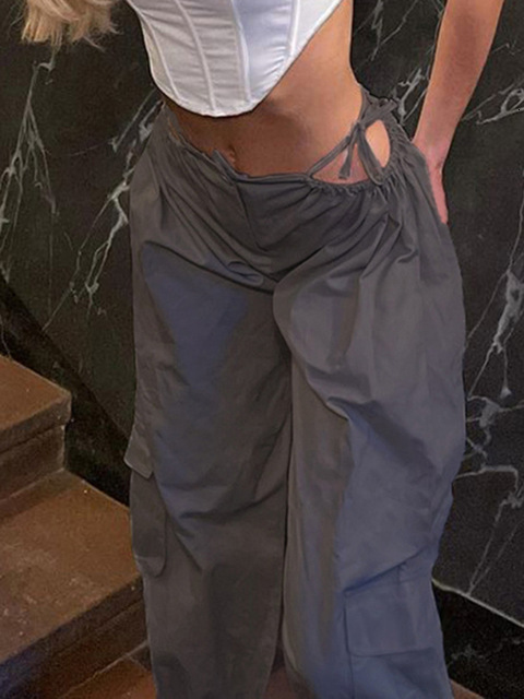 Women's Pants Capris Sweetown Cut Out Low Waist Bandage Hippie Joggers Women Y2K Streetwear High Street Baggy Cargo Pants Korean Fashion Techwear