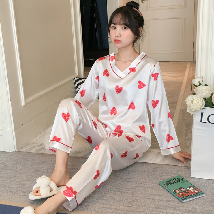 Women's Sleepwear Long Sleeve Silk Pajamas Sets For Women Autumn Satin Sleepwear Pyjamas Nightwear Set Young Girl Pijama Set femme V-neck homewea
