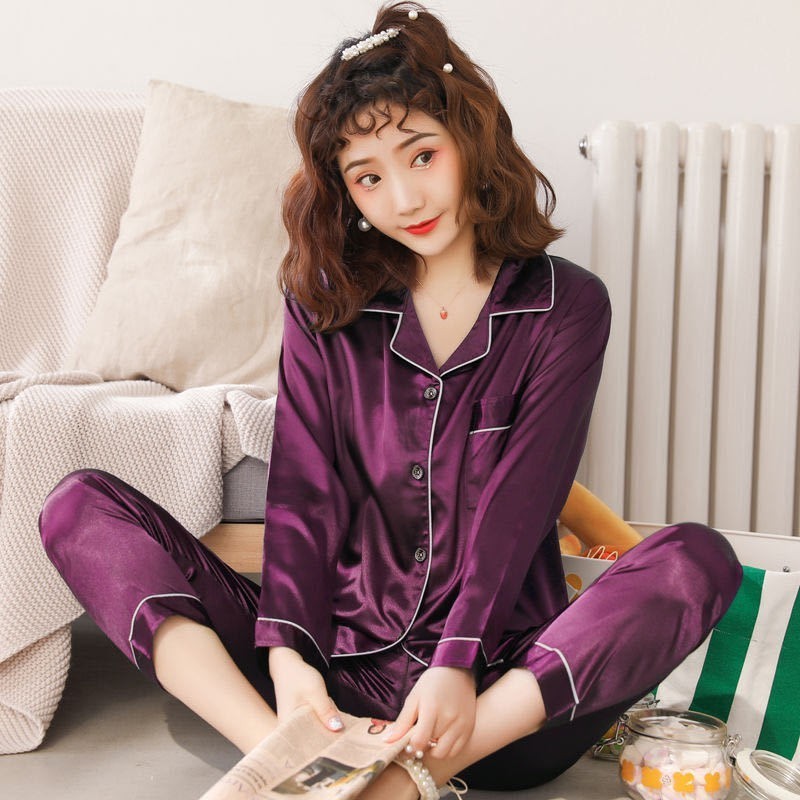 Women's Sleepwear OVERSIZE 3XL 4XL 5XL Women Sleepwear Satin 2PCS Shirt Pants Pajamas Set Solid Nightwear Silky Intimate Lingerie Casual Homewear