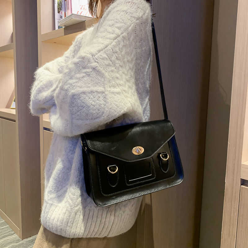 Shoulder Bags Vintage for Women 2023 Autumn Trendyol Japanese Solid Pu Leather Messenger Bag Satchel Female Briefcase 230309