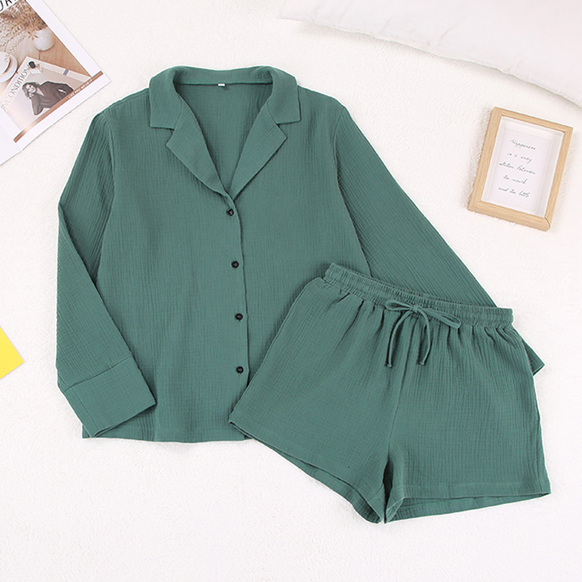 Women's Sleepwear Hiloc cotton pajamas women's pajama lapel set with short sleeved long sleeved pajamas suitable for pajamas and casual paja