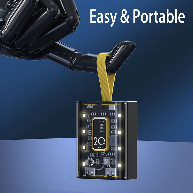 Mini Power Bank Built in cables Portable 20000mAh Charger Fast Charging External Battery LED For iPhone Xiaomi Android
