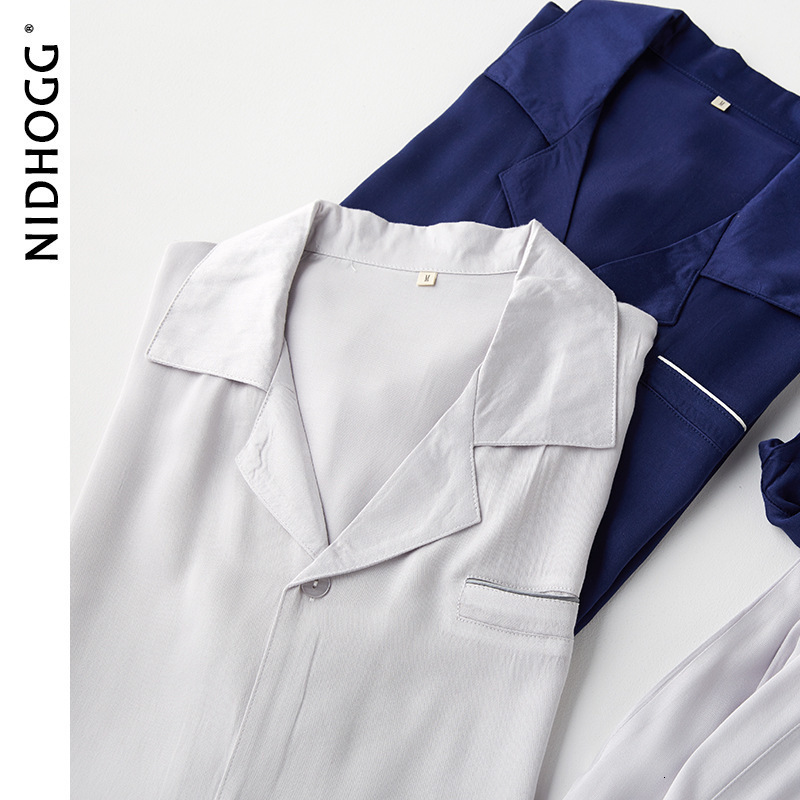 Women's Sleepwear Couple's Satin Solid Color Pajamas Turn-down Collar Long-Sleeved Pajama Set Autumn Pocket 2 Piece Sleepwear Home Pijama Mu