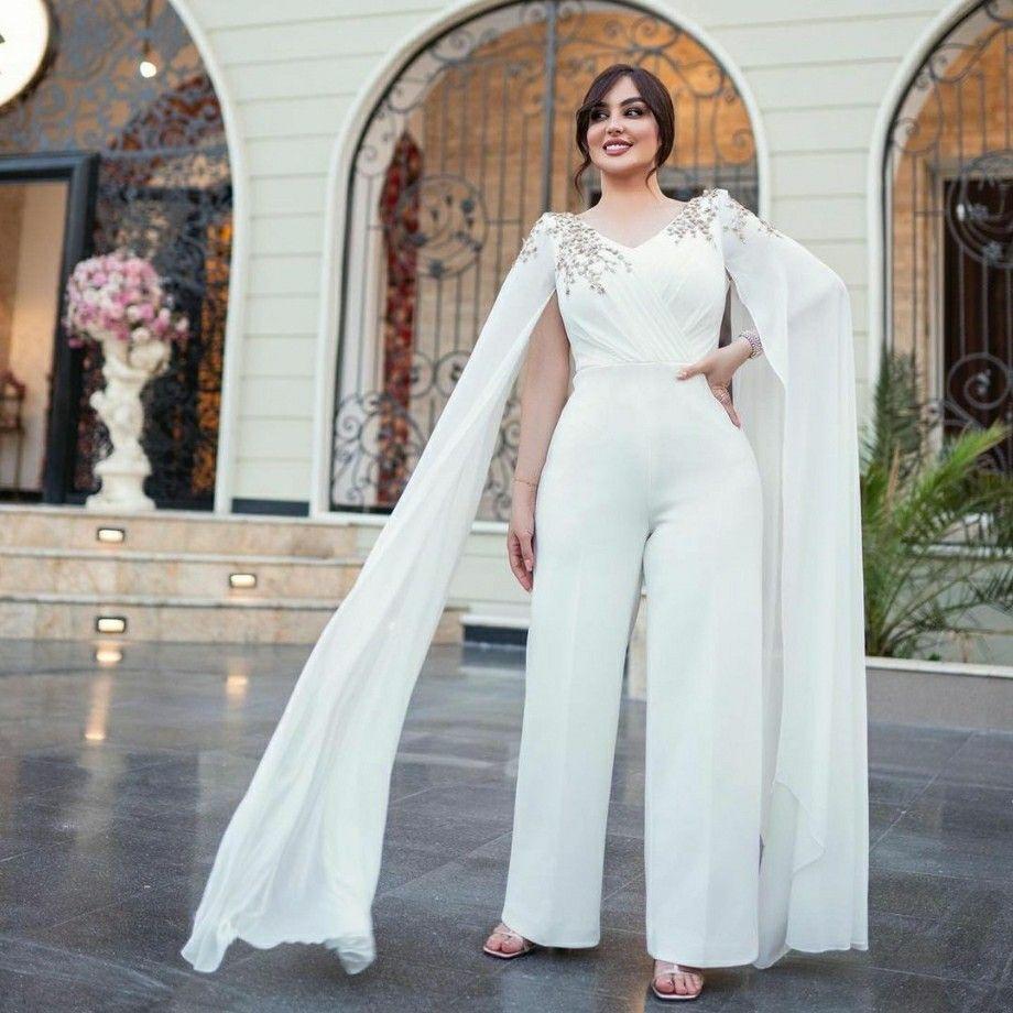 Plus Size Jumpsuit Evening Dress Dubai V Neck Satin Pant Outfit Prom Dresses 2023 With Beaded Kaftan Arabian Vestido De Casament V Neck Women Speacial