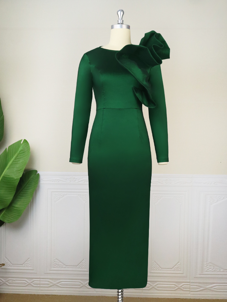 Casual Dresses Dresses for Women Party Elegant Long Sleeve Asymmetric Ruffle Shimmer Midi Tight Dress Chic Evening Cocktail Birthday Night Gown 230309