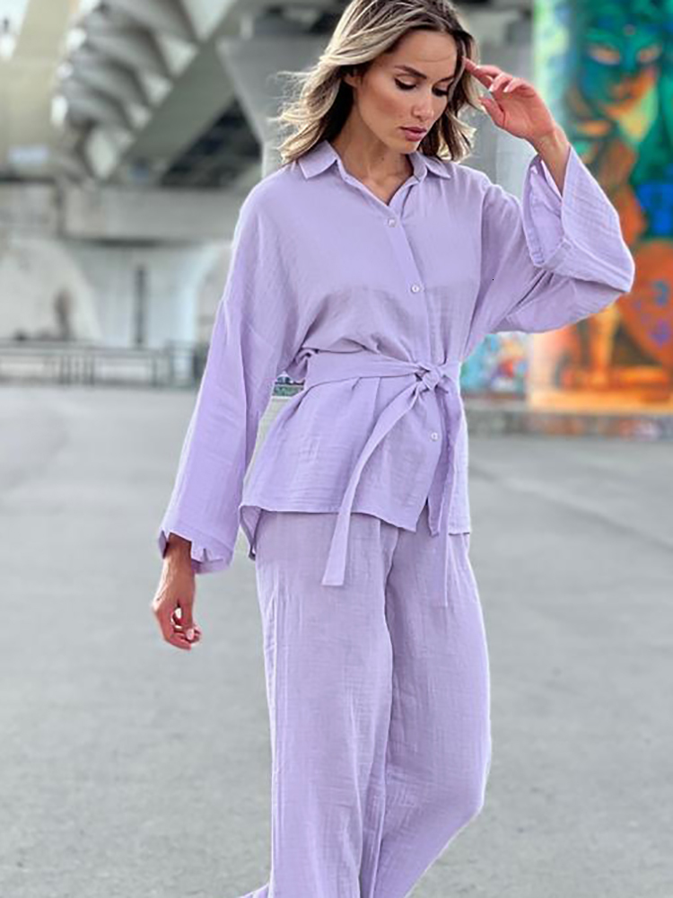 Women's Sleepwear Linad Loose Women's Home Clothes 2 Piece Sets Cotton Long Sleeve Pajamas Female Casual Trouser Suits Spring Sleepwear 2303