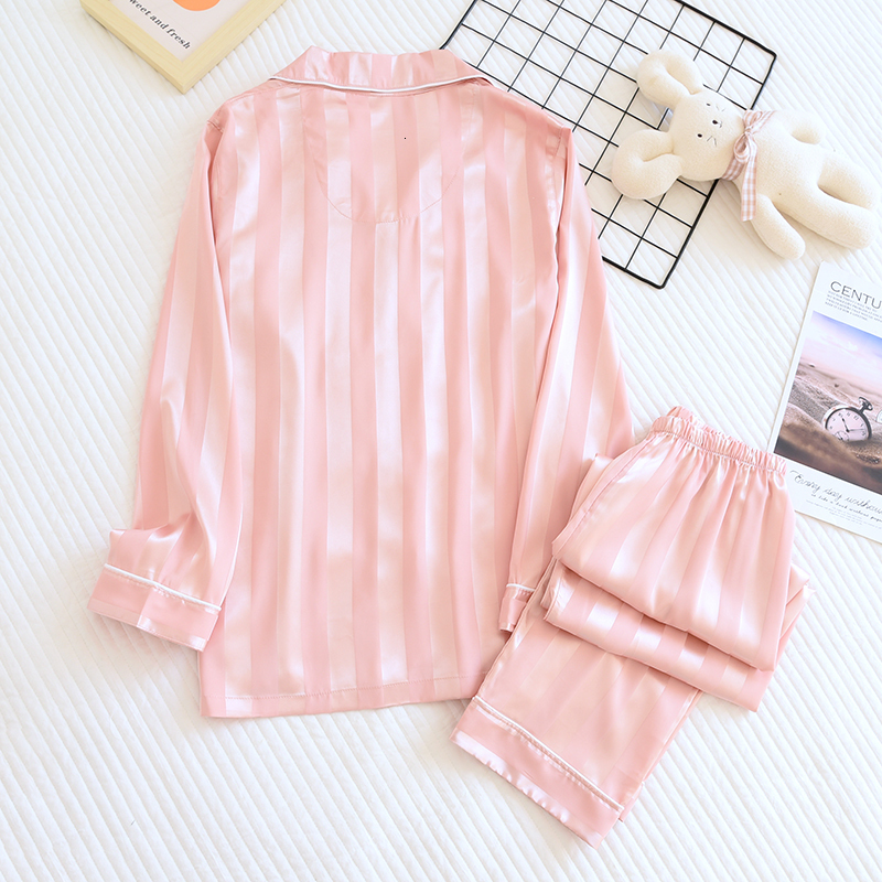 Women's Sleepwear Couple Pajamas Suit Ice Silk Long-Sleeve Sleepwear Silky Satin Women Home Service Set Femme Pijamas Mujer Feminino Pyjama 23030