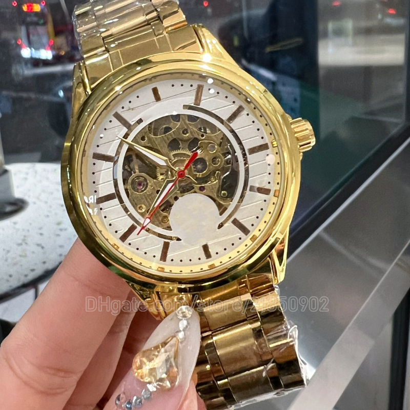 hollowed dial watches for men women watch 40mm automatic mechanical watches full gold strap business wristwatch adjustable band selfwind fashion wristwatches, Color 1
hollowed dial watches for men women watch 40mm automatic mechanical watches full gold strap business wristwatch adjustable band selfwind fashion wristwatches, Color 1
