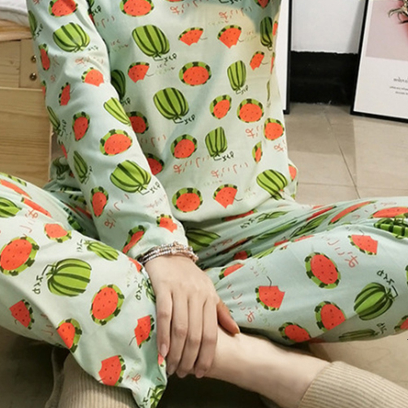 Women's Sleepwear Women's Pajamas Sleepwear Homewear Print Long Sleeve Pullover Trouser Suits Pijama Sets Comfortable Home Clothes Female 23