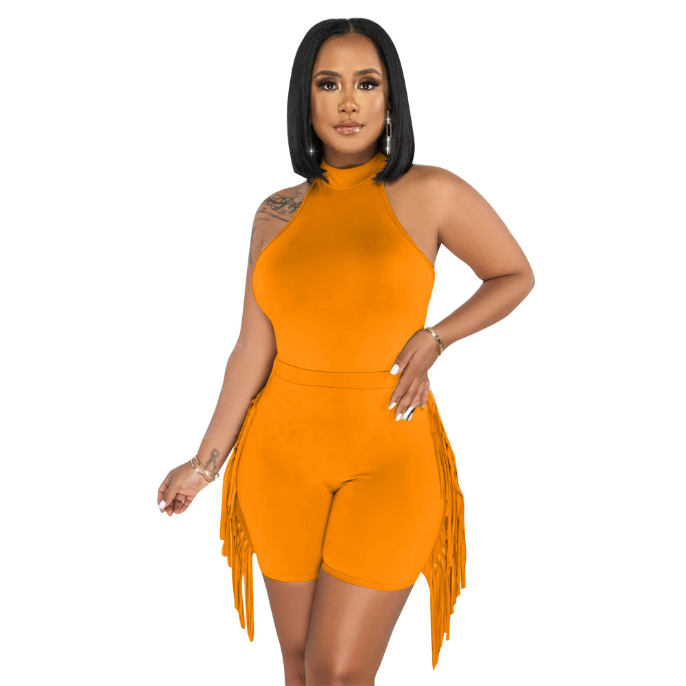 NEW Designer Summer Tracksuits Women Sleeveless Bodysuits and Tassels Shorts Two Piece Sets Matching Outfits Solid Sweatsuits Wholesale Clothes 9430