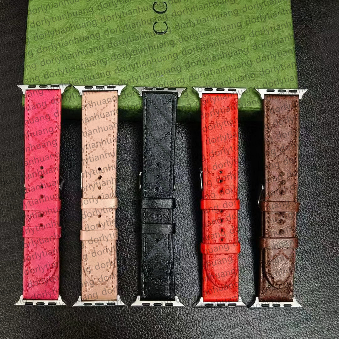 

G Top Designer Smart Watch Straps Band for Apple Watch Series 5 8 7 6 9 3 4 SE Bands iWatch Bands 49 44 40 45 38 mm PU Leather Embossing Pattern Bracelet Armband Wristband 2GG