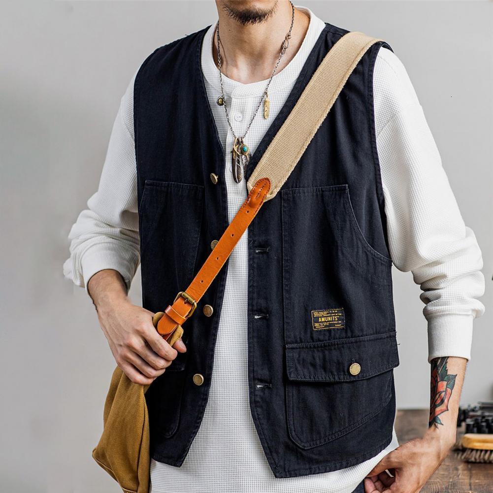 Men's Vests Outdoor Spring Autumn Fishing V Neck Loose Pure Color Waistcoat Korean Style 230309