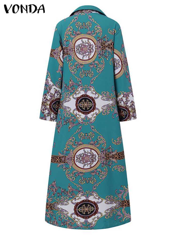Casual Dresses VONDA Bohemian Shirt Dress Autumn Women Casual Turn Down Neck Vintage Printed Maxi Dresses Femme Sundress Party Vestidos 230309