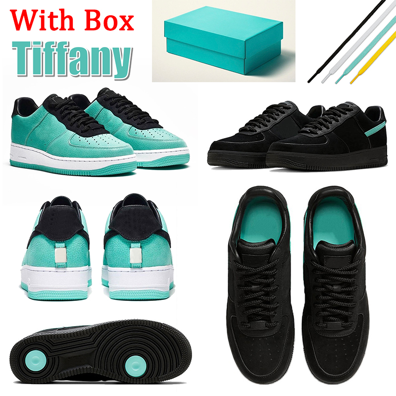 Tiffany & Co. x Airforce 1 Running Shoes With Box Designer af1 Low Cut Skate 07 Trainers Forces 1s Black Blue Mens Women Sneakers Outdoor Sports Jogging Walking 36-45