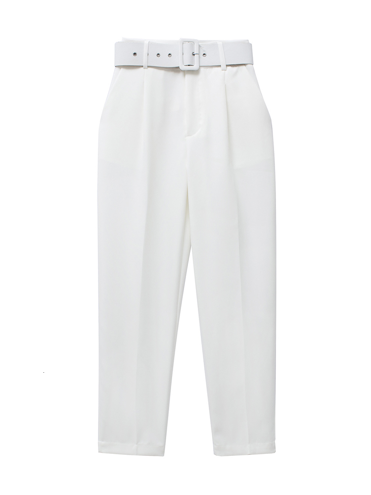 Women's Pants Capris TRAF Green High Waist Pants for Women White Belt Office Woman Pants Summer Straight Pants Women Black Streetwear Woman Trous