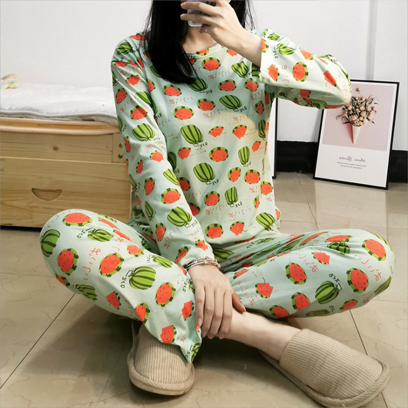 Women's Sleepwear Women's Pajamas Sleepwear Homewear Print Long Sleeve Pullover Trouser Suits Pijama Sets Comfortable Home Clothes Female 23