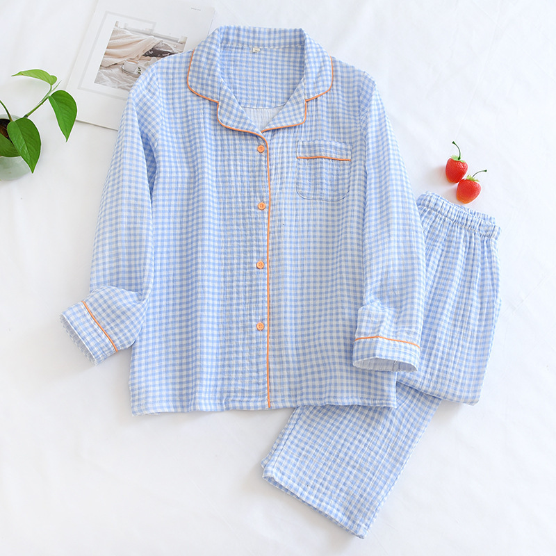 Women's Sleepwear Women Spring Pajamas Cotton Gauze Crepe Sleepwear Long Sleeve Print Two Piece Set Loungewear Thin Casual Loose Home Clothes 230