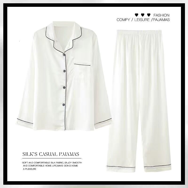 Women's Sleepwear Silk Pajamas Women's Spring and Summer Long-sleeved Trousers Suit Thin Ice Silk Satin Ladies Sexy Home Service Large Size 