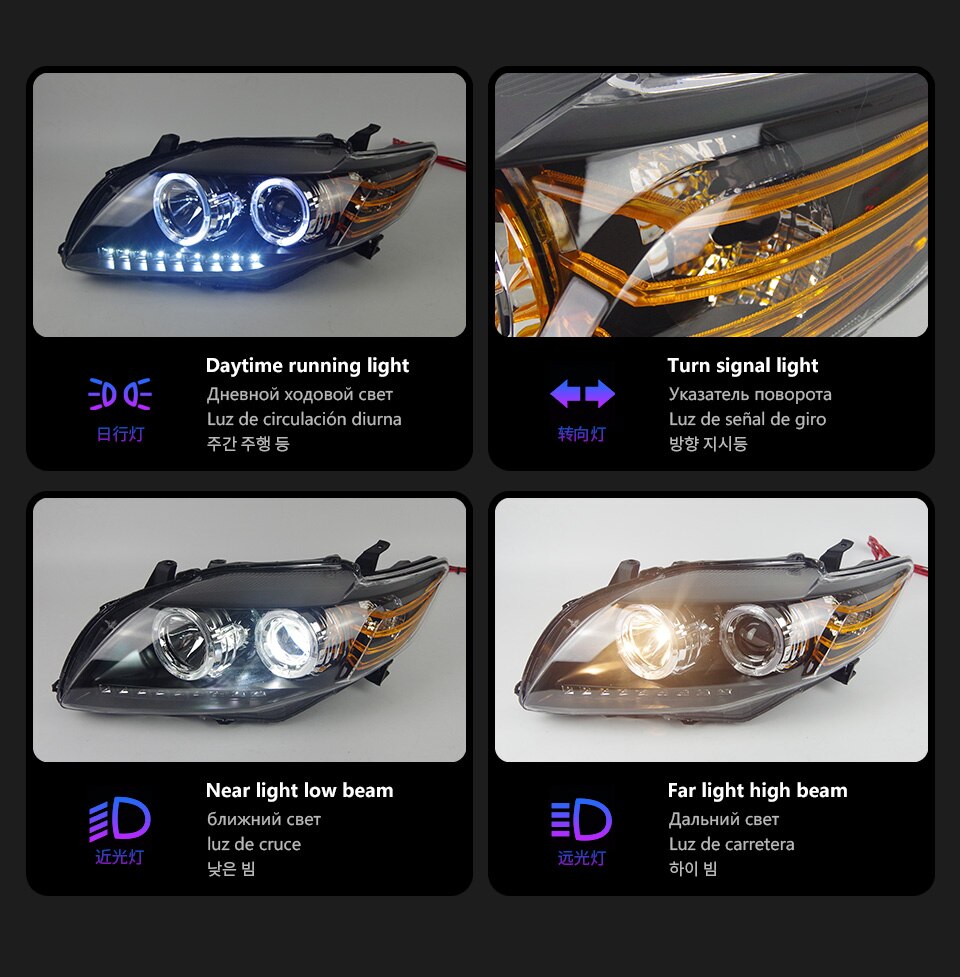 Car Headlights For Toyota Corolla 2008-20 10 Car LED Streamer Turn Signal Headlights Reverse Running Light Assembly