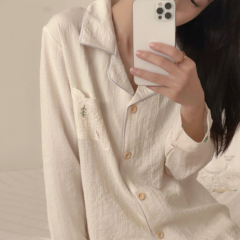 Women's Sleepwear Pajama Sets Women Long Sleeve Minimalist Cozy Fashion Ladies Autumn Nightwear Basic Student Tender Sweet Style Korean Simple 23