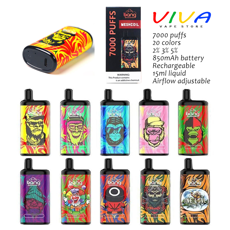 Bang Mesh Coil Disposable Vape 7000 Puffs E Cigarette Kit 2% 3% 5% Pre-filled 15ml Pods Cartridges 850mAh Rechargeable Ecigarettes Vapes 
Bang Mesh Coil Disposable Vape 7000 Puffs E Cigarette Kit 2% 3% 5% Pre-filled 15ml Pods Cartridges 850mAh Rechargeable Ecigarettes Vapes