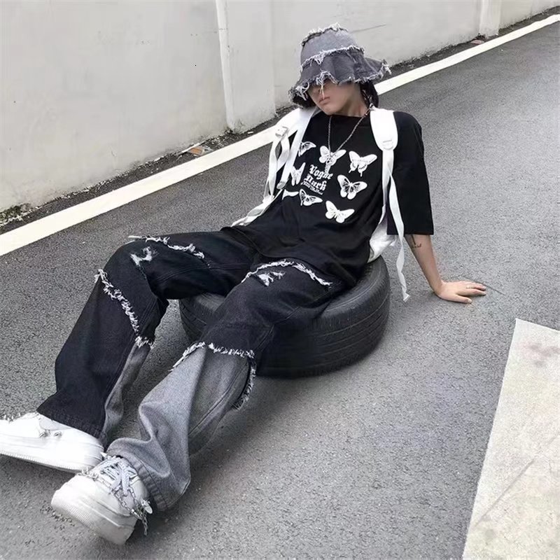 Men's Jeans Mens Jeans Pants With Hole Casual Vintage Straight Leg Korean Fashion Streetwear Harajuku Trousers 230309