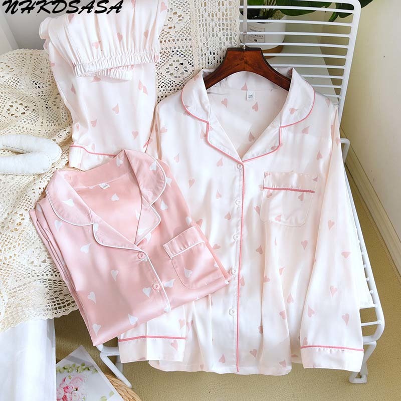 Women's Sleepwear NHKDSASA Womens Silk Satin Pajamas Pyjamas Set Sleepwear Pijama Pajamas Suit Female Sleep Two Piece Set Loungewear Nightwear 23