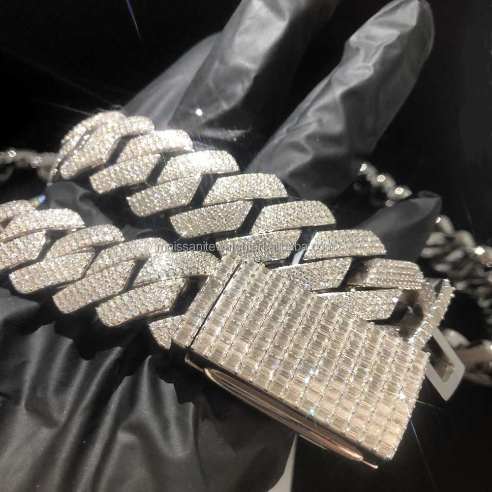 necklace moissanite chain 925 sterling Silver pendant Miami Cuban Chain Moissanite 18k Hip Hop Jewelry necklaces for men
