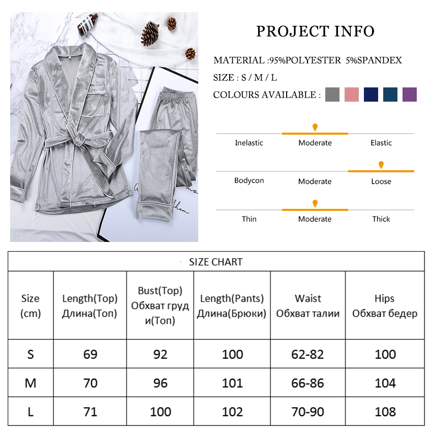 Women's Sleepwear HiLoc Velvet Warm Pajamas For Women Robes And Pants Solid Pocket Long Sleeve Thick Home Wear Autumn Night Suit Winter Casual 23