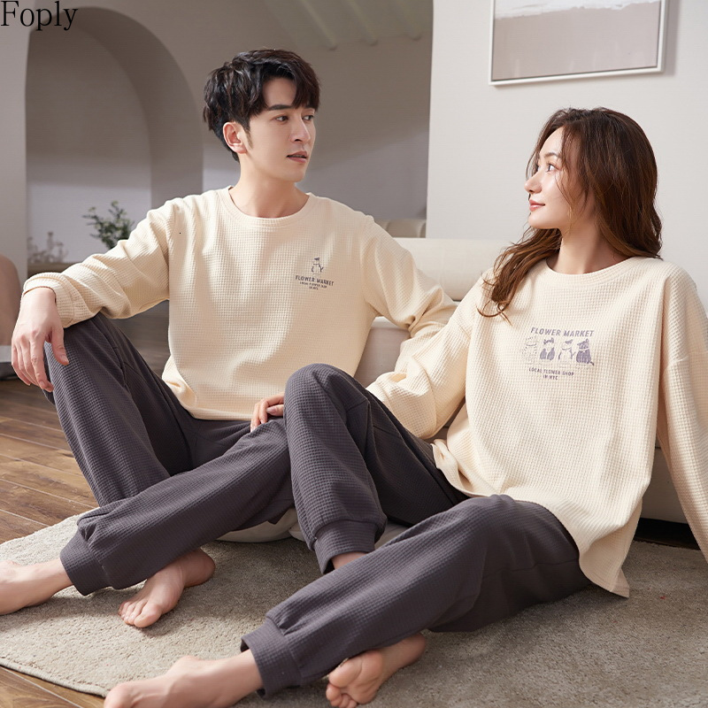 Women's Sleepwear 100% Cotton Couple Pajamas Sets for Women Men Plus Size Sleepwear Comfortable Homewear Autumn Winter Leisure Loungewear Pijamas