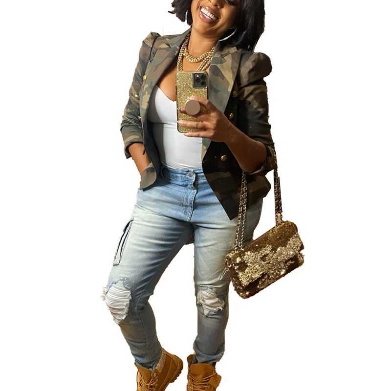 Summer Women Clothing Fashion Casual Blazers New Camouflage Printed Single Western Top Coat